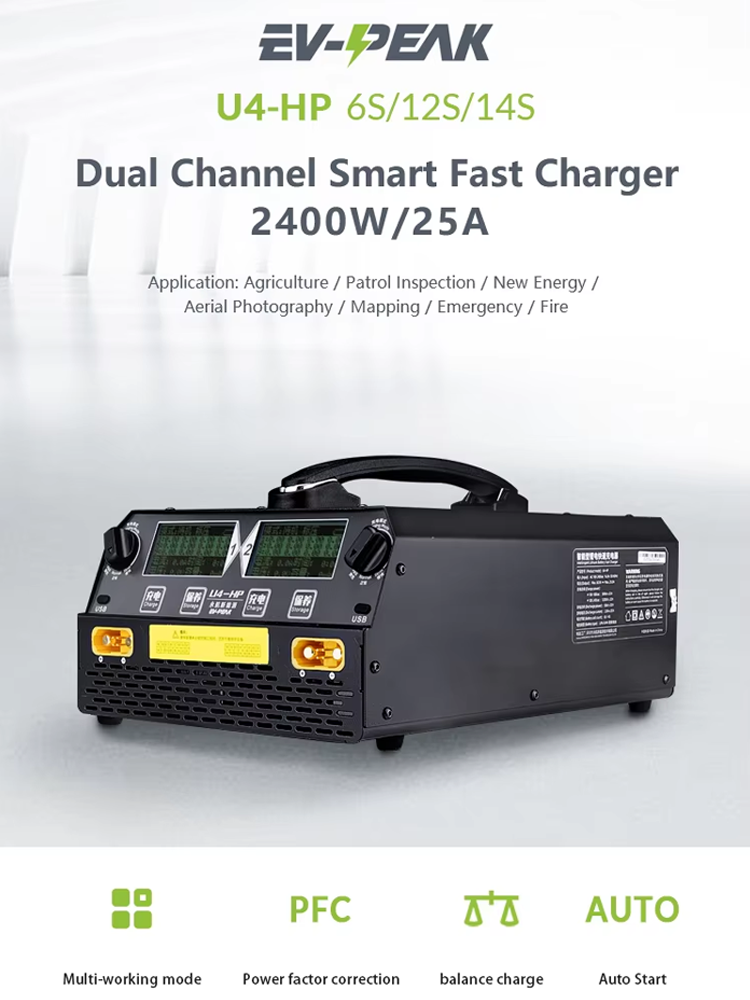 EV-PEAK U4-HP 2400W 25A Dwukan – Drone Battery Charger recenzja i cena
